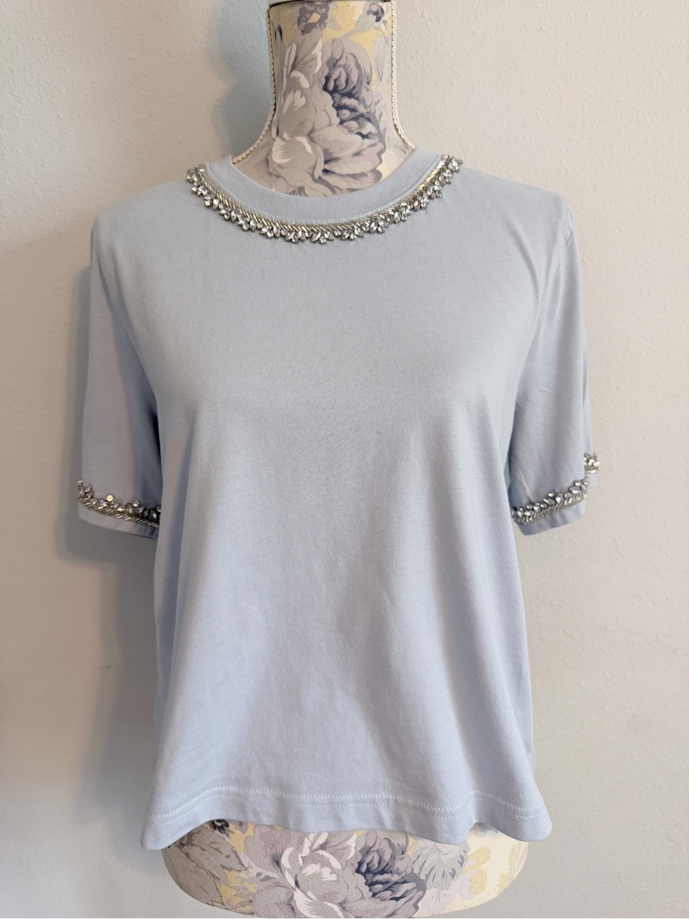 J.CREW Embellished Crystal Rhinestone Trim Short Sleeve Top Size Small NWT